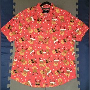 Mens Denim & Flower Button Down Christmas Shirt XL